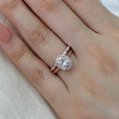 1.50CT Oval Cut Moissanite Halo Bridal Engagement Ring Set