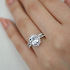 1.50CT Vintage Floral Oval Cut Moissanite Halo Bridal Engagement Ring Set