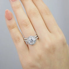 2.30CT Vintage Floral Cushion Cut Moissanite Halo Bridal Engagement Ring Set