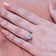 1.50CT Pear Cut Moissanite Halo Bridal Engagement Ring Set