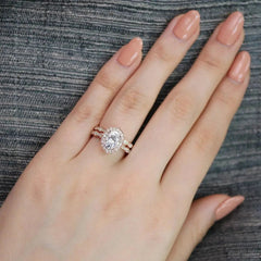 1.50CT Vintage Floral Oval Ring Cut Moissanite Halo Engagement Ring Set