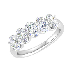Oval G - VVS Lab Grown Diamond Five Stone Wedding Band in White Gold