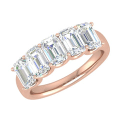 Emerald Cut G - VVS Lab Grown Diamond Five Stone Wedding Band