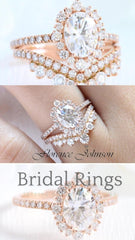 1.50CT Oval Cut Moissanite Halo Pave Bridal Engagement Ring Set