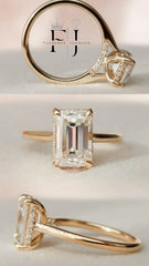 3.0CT Emerald Cut Moissanite Halo Bridal Engagement Ring Set