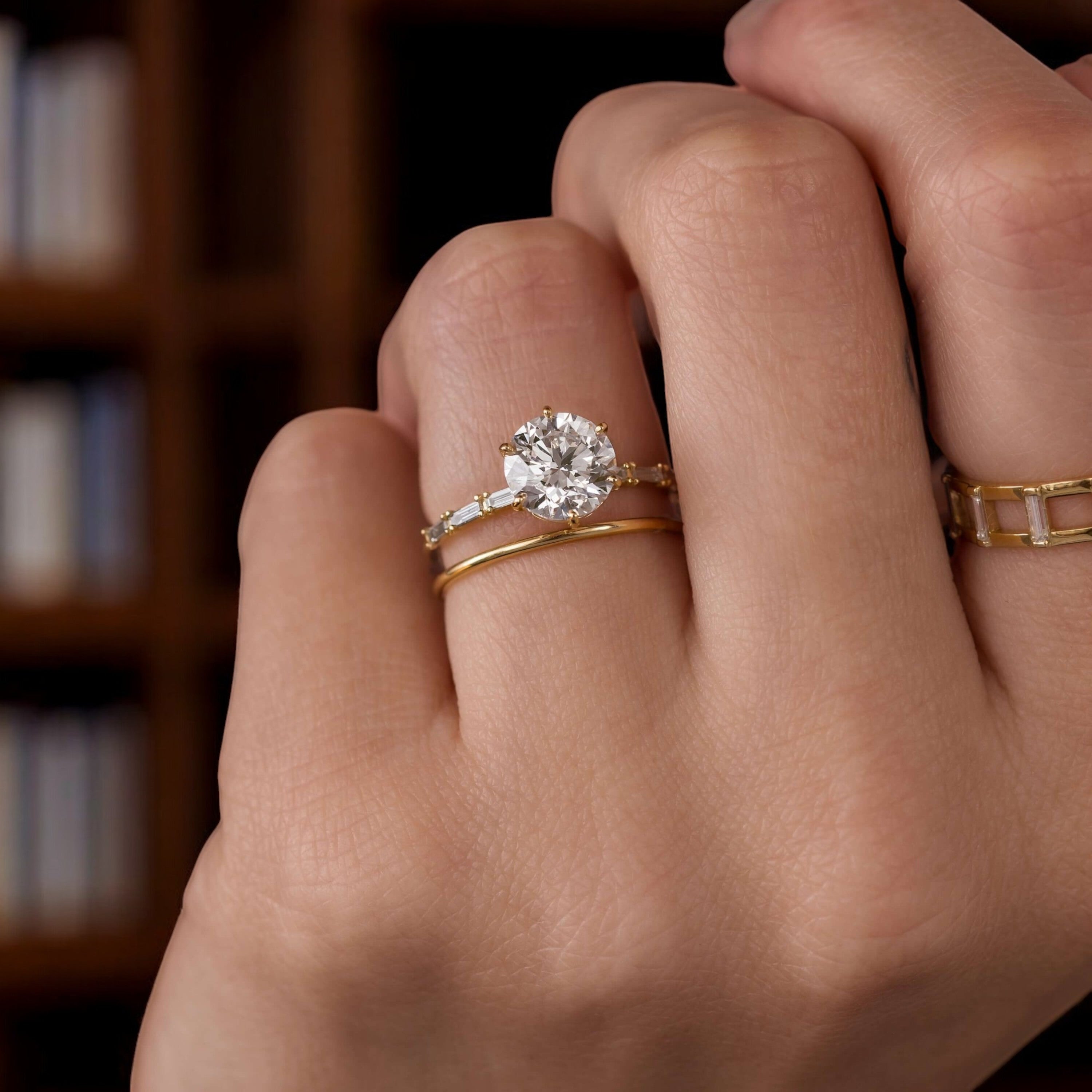 Aura-Lineage-Golden-Pave-Ring-with-Round-Baguette-Sparkle-model-gemfora-2