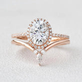 2.54CT Oval Moissanite Halo Engagement Ring with Curved Stacking Band