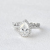 1.80CT Pear Cut Moissanite Halo Engagement Ring with Vintage Style Wedding Band