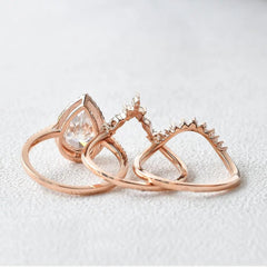 3.50ct Pear Cut Halo Moissanite Vintage Style Inspired Bridal Ring Sets (3 Pcs)