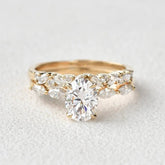 1.5ct Oval Cut Moissanite Cluster Marquise Bridal Ring Set For Her