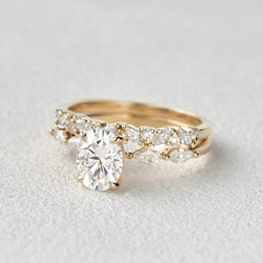 1.5ct Oval Cut Moissanite Cluster Marquise Bridal Ring Set For Her