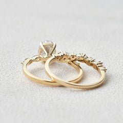 1.5ct Oval Cut Moissanite Cluster Marquise Bridal Ring Set For Her