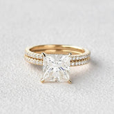2.0CT Princess Cut Moissanite Hidden Halo Engagement Ring with Full Eternity Wedding Band
