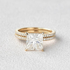 2.0CT Princess Cut Moissanite Hidden Halo Engagement Ring with Full Eternity Wedding Band