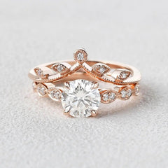 1.75CT Round Brilliant Cut Solitaire Moissanite Engagement Ring with Curved Stacking Band