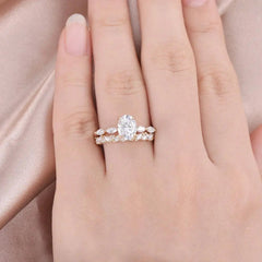 1.5ct Oval Cut Moissanite Cluster Marquise Bridal Ring Set For Her