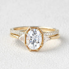 2.54CT Oval Cut Moissanite Engagement Ring with Full Eternity Wedding Band
