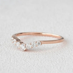 0.22CTW Round Brilliant Cut 1.50 MM Curved Bridal Wedding Band