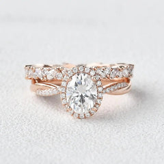 1.86CT Oval Cut Infinity Shank Moissanite Engagement Ring Set with Full Eternity Band