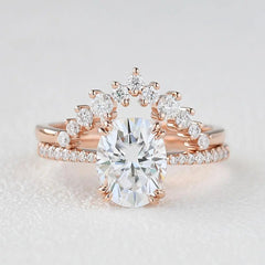 1.86CT Oval Cut Solitaire Moissanite Double Claw Bridal Engagement Ring Set