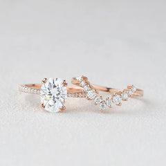 1.86CT Oval Cut Solitaire Moissanite Double Claw Bridal Engagement Ring Set