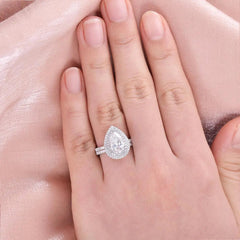 1.86CT Pear Cut Moissanite Double Halo Engagement Ring with Full Eternity Wedding Band