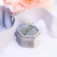 3.0CT Emerald Cut Three Stone Moissanite Diamond Engagement Ring