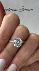 5.0CT Round Brilliant Cut Moissanite Hidden Halo Three Side Pave Engagement Ring