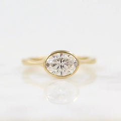 1.50ct Oval Cut Bezel Solitaire F Color VS1 Purity Lab Grown Diamond Engagement Ring