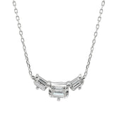 Emerald Cut Moissanite Diamond Three Stone Necklace for Her