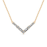 Round & Baguette Cut Moissanite Diamond V Shape Necklace for Women