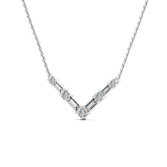 Round & Baguette Cut Moissanite Diamond V Shape Necklace for Women
