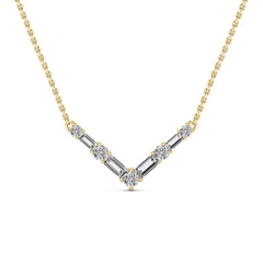 Round & Baguette Cut Moissanite Diamond V Shape Necklace for Women