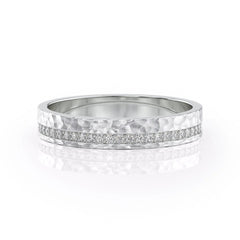 4mm Round Cut Moissanite Men's Diamond Hammered Wedding Band