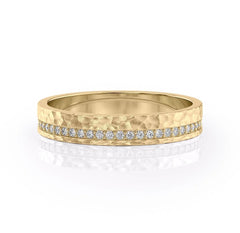 4mm Round Cut Moissanite Men's Diamond Hammered Wedding Band