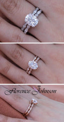 2.0CT Oval Solitaire Cut Moissanite Halo Bridal Engagement Ring Set