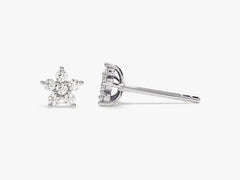 Round Flower Stud Moissanite Diamond Earrings for Women