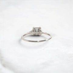 1.01CT Asscher Cut Three Stone Moissanite Engagement Ring with Triangle Side Stones