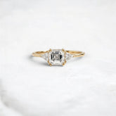 1.01CT Asscher Cut Three Stone Moissanite Engagement Ring with Triangle Side Stones