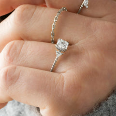 1.01CT Asscher Cut Three Stone Moissanite Engagement Ring with Triangle Side Stones