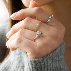 1.01CT Asscher Cut Three Stone Moissanite Engagement Ring with Triangle Side Stones
