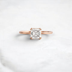 Asscher Cut 1.0CT Moissanite Solitaire Engagement Ring with Double Prong Setting in 14K Gold