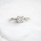 Asscher Cut 1.0CT Moissanite Solitaire Engagement Ring with Double Prong Setting in 14K Gold