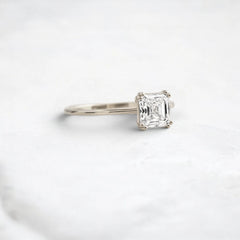 Asscher Cut 1.0CT Moissanite Solitaire Engagement Ring with Double Prong Setting in 14K Gold