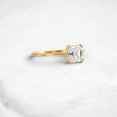 Asscher Cut 1.0CT Moissanite Solitaire Engagement Ring with Double Prong Setting in 14K Gold