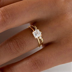 Asscher Cut 1.0CT Moissanite Solitaire Engagement Ring with Double Prong Setting in 14K Gold