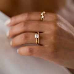Asscher Cut 1.0CT Moissanite Solitaire Engagement Ring with Double Prong Setting in 14K Gold