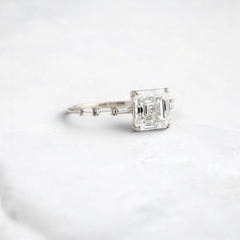 Asscher Cut 2.12CT Moissanite Engagement Ring with Six Baguette Side Stones Pave Style Band in 14K Gold