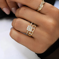 Asscher Cut 2.12CT Moissanite Engagement Ring with Six Baguette Side Stones Pave Style Band in 14K Gold