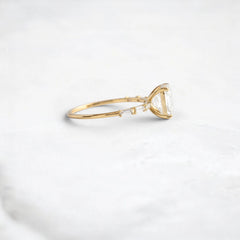 Asscher Cut 2.12CT Moissanite Engagement Ring with Six Baguette Side Stones Pave Style Band in 14K Gold